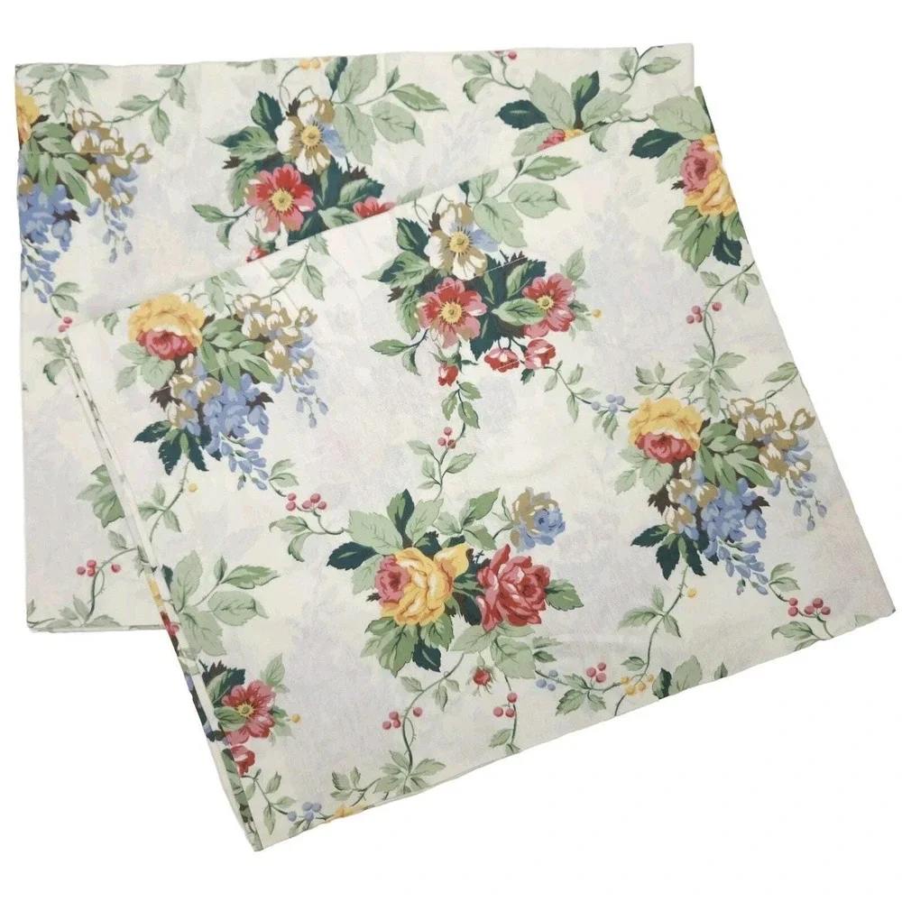 VTG Croscill Valance Curtain Floral Lined Shabby Cottage Romantic 88x18 2pcs USA